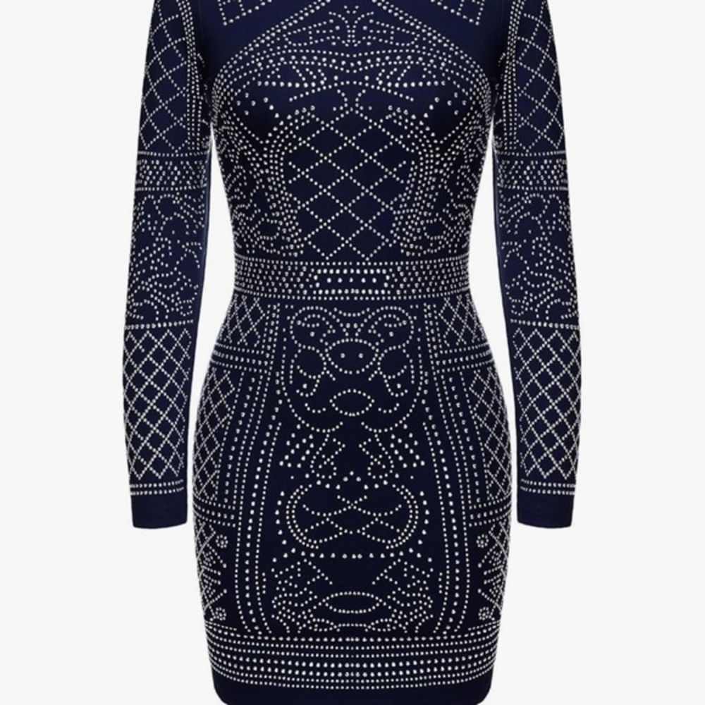 Navy Studded long sleeve Dress NEW size S
